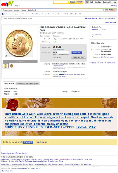 vtchouki 1912 GEORGES V BRITISH GOLD SOVEREIGN COIN eBay Auction Listing